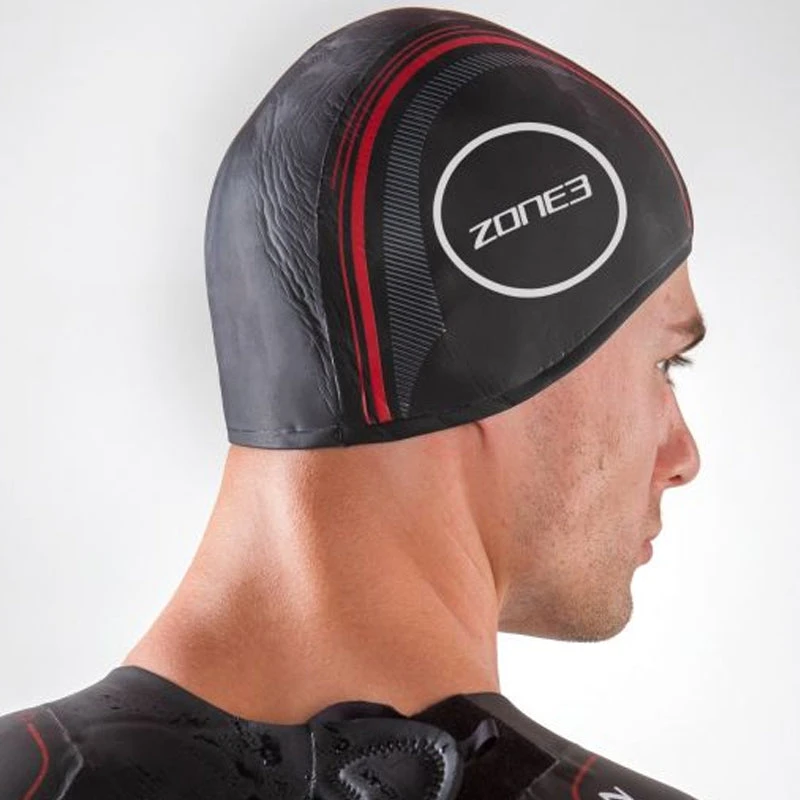 Zone3 - Neoprene Strapless Swim Cap - Black/Red 2 Zone3 - Neoprene Strapless Swim Cap - Black/Red - Image 2