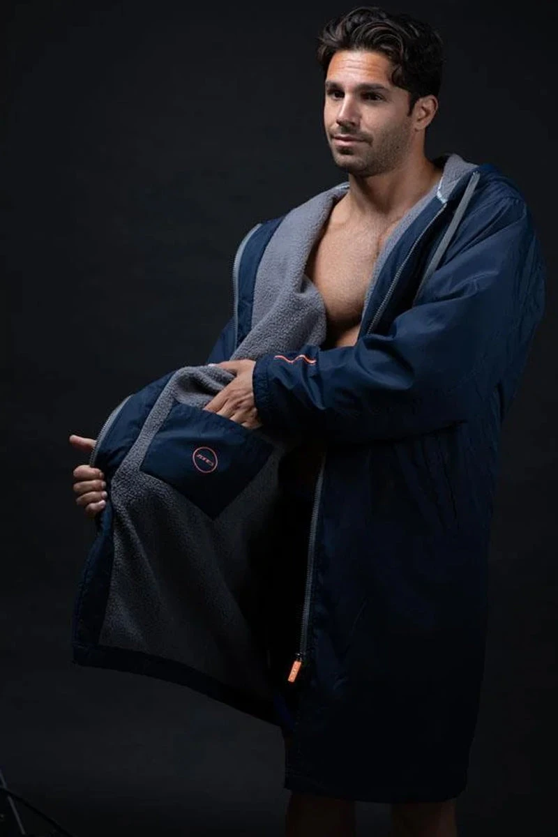 Zone3 - Polar Fleece Parka Robe Jacket - Navy/Grey/Orange 14 Zone3 - Polar Fleece Parka Robe Jacket - Navy/Grey/Orange - Image 14
