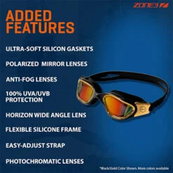 Zone3 - Vapour Polarized Goggle - Black/Gold -Swim and Beyond zone3 vapour goggle polarized black gold 9